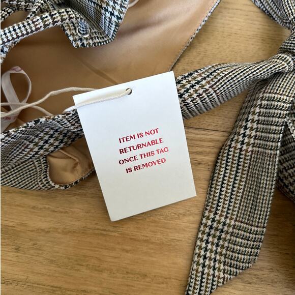 Miss Circle - Dacia Plaid Halter Lace Up Bubble Hem Mini Dress in Black White - Picture 5 of 7